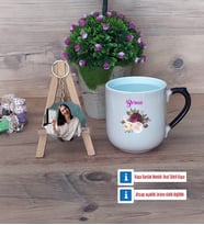 İsme Özel Doğum Günü Hediyesi Kupa Bardak Beyaz ve Fotoğraflı Ahşap Anahtarlık Hediye (Model 10)