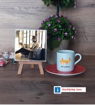 Arkeolog Fotoğraflı Dekoratif Taş, Ahşap Altlıklı Türk Kahvesi Fincanı Hediye (Model 8)