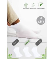 Erkek Patik Düz Desen (3 Çift) Bambu Dikişsiz Hassas Dokuma Parfümlü Kısa Çorap (Beyaz)