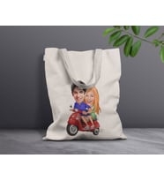 BK Gift Kişiye Özel Sevgililer Karikatürlü Kanvas Bez Çanta, Baskılı Omuz Çantası, Alışveriş Çantası, Plaj Çantası, Sevgiliye Hediye-31 (Model 11)