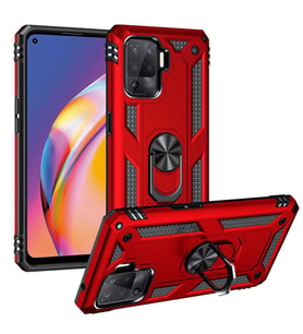 Oppo Reno 5 Lite Kılıf Zore Vega Yüzüklü Standlı Zırh Kılıf (Kırmızı)