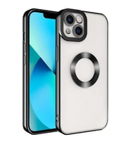 Iphone 14 Kılıf Uyumlu Köşeleri Renkli Şeffaf Kamera Korumalı Silikon Luxury Kapak (Siyah)
