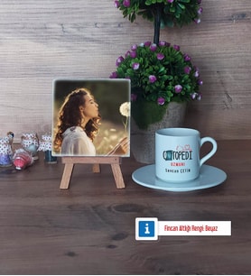 Ortopedi Uzmanı Fotoğraflı Dekoratif Taş, Ahşap Altlıklı Türk Kahvesi Fincanı Hediye (Model 2)