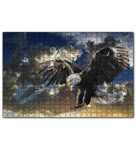 Cakapuzzle Bulutlu Gökler ve Kartal Çizim  Puzzle Yapboz MDF (Ahşap) (255 Parça)