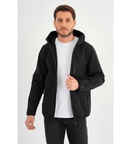 ALEXANDERGARDI FERMUARLI İÇİ POLARLI SU İTİCİ SOFTSHELL KUMAŞ KAPÜŞONLU MONT (E24-MNT-01) (Siyah)