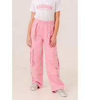 Kız Çocuk Zincirli Kargo Keten Pantolon 2569 (Pembe)