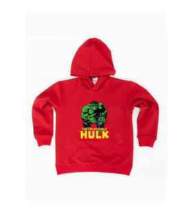 Hulk baskılı kapüşonlu pamuklu kumaş çocuk sweatshirt (Kırmızı)