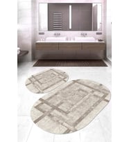 Dijital Baskılı Kaymaz Taban Yıkanabilir Oval 2'li Klozet Takımı Banyo Paspası NOKZ-HT-85 (Vizon)