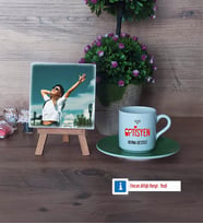 Optisyen Fotoğraflı Dekoratif Taş, Ahşap Altlıklı Türk Kahvesi Fincanı Hediye (Model 9)
