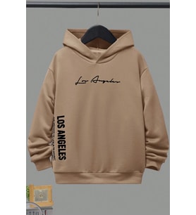 Los Angles Baskılı Erkek - Kız Çocuk Rahat Kalıp Sweatshirt (Bej)