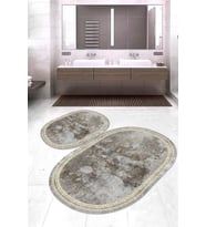 Dijital Baskılı Kaymaz Taban Yıkanabilir Oval 2'li Klozet Takımı Banyo Paspası NOKZ-HY-1188 (Bej)
