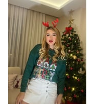 YENİ YIL-MERRY CHRİSTMAS BASKILI KADIN OVERSİZE SWEATSHIRT KIRMIZI,SİYAH,BEYAZ,KAHVERENGİ,YEŞİL HOODİE MSW202501 (Yeşil)