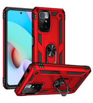 Xiaomi Redmi 10 Kılıf Zore Vega Yüzüklü Standlı Zırh Kılıf (Kırmızı)
