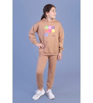 Toontoy Kız Çocuk Kanguru Cepli Kapüşonlu Eşofman Takımı (Kahverengi)