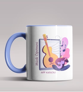Kişiye Özel Müzik Öğretmeni Tasarımlı Siyah Renk Kupa Bardak  (Mavi)