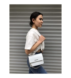 Kadın Lila Timsah Desenli Clutch Zincir Askılı El ve Omuz Çantası (Beyaz)