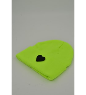 Moxxo Sevgililer Günü Özel Koleksiyonu Siyah Kalp Figürlü Pembe Renk Unisex Erkek/Kadın Bere (Neon Sarı)