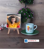 Mühendisler Günü Hediyesi Fotoğraflı Dekoratif Taş, Ahşap Altlıklı Türk Kahvesi Fincanı Hediye (Model 9)