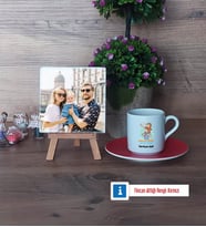 Babalar Günü Hediyesi Fotoğraflı Dekoratif Taş, Ahşap Altlıklı Türk Kahvesi Fincanı Hediye Babaya Hediye (Model 3)