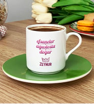 Kişiye Özel Aslan Başak Burcu Türk Kahvesi Fincanı Doğum Günü Hediyesi (Yeşil)