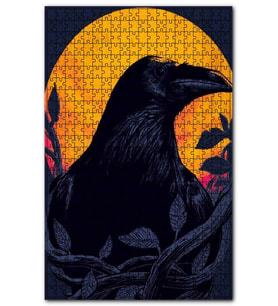 Cakapuzzle Eski Ay Işığında Kara Karga Görseli Puzzle Yapboz MDF (Ahşap) (500 Parça)