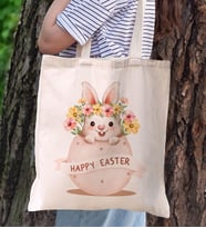 BK Gift Happy Easter Tasarımlı Kanvas Bez Çanta, Baskılı Omuz Çantası, Alışveriş Çantası, Plaj Çantası, Arkadaşa Hediye (Model 7)