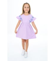 Toontoy Kız Çocuk Nakışlı Kol Fırfır Detaylı Elbise (Lila)