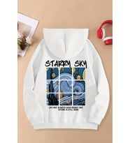 Starry Sky Baskılı Unisex Oversize Sweatshirt (Beyaz)