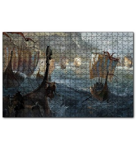Cakapuzzle Dalgalı Denizde Viking Gemileri  Puzzle Yapboz MDF (Ahşap) (1000 Parça)