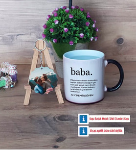 Babaya Hediye Kupa Bardak Beyaz ve Fotoğraflı Ahşap Anahtarlık Hediye (Model 9)