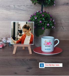 Öğretmenler Günü Hediyesi Fotoğraflı Dekoratif Taş, Ahşap Altlıklı Türk Kahvesi Fincanı Hediye (Model 8)