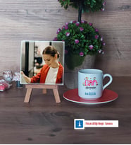 Öğretmenler Günü Hediyesi Fotoğraflı Dekoratif Taş, Ahşap Altlıklı Türk Kahvesi Fincanı Hediye (Model 8)