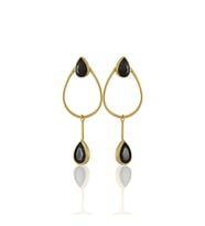 Kadir Jewellery 22 Ayar Altın Kaplama Kadın Sallantılı Küpe -El İşçiliği Ve Hipoalerjenik Küpe-E85 (Siyah)