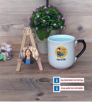 Öğretmenler Günü Hediyesi Kupa Bardak Beyaz ve Fotoğraflı Ahşap Anahtarlık Hediye (Model 10)
