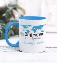 Coğrafya Öğretmeni Tasarımlı Kişiye Özel Kupa Bardak (Mavi)