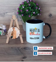 Harita Mühendisi Kupa Bardak Beyaz ve Fotoğraflı Ahşap Anahtarlık Hediye (Model 11)