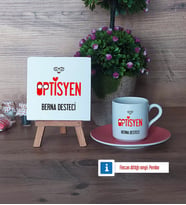 Optisyen Dekoratif Taş, Türk Kahvesi Fincanı Kırmızı İsme Özel Hediye (Model 4)