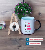 Teyzeye Hediye Kupa Bardak Beyaz ve Fotoğraflı Ahşap Anahtarlık Hediye (Model 9)
