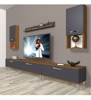 Decoraktiv Eko 270DA Mdf Krom Ayaklı Tv Ünitesi Tv Sehpası (Antrasit - Ceviz)