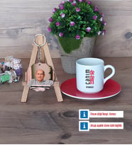 Dedeye Hediye Türk Kahvesi Fincanı Ahşap Altlıklı ve Fotoğraflı Ahşap Anahtarlık Hediye (Model 3)