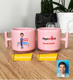 Kişiye Özel Karikatürlü Fizyoterapist Hediye Pastel T Kupa Erkek Fizyoterapiste Tıp Bayramı Hediyesi (Pembe)