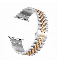 Uyumlu Model Apple Watch 7 8 9 45mm Kordon Şeritli Metal Kordon 36 (Gri - Pembe)