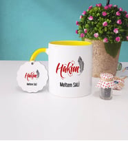 Hakim Kupa Bardak ve Anahtarlık İsme Özel Hediye (Sarı)