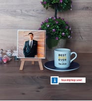 Patrona Hediye Fotoğraflı Dekoratif Taş, Ahşap Altlıklı Türk Kahvesi Fincanı Hediye (Model 4)