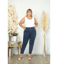 CEDY DENIM Kadın Büyük Beden Pileli Mom Jean Pantolon C600 (Mavi)
