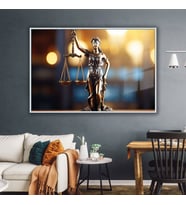 Metal Çerçeveli Yatay Cam Avukat Büro Tablosu Adalet Terazisi (Gümüş)