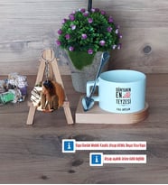 Teyzeye Hediye Kupa Bardak Beyaz ve Fotoğraflı Ahşap Anahtarlık Hediye (Model 8)