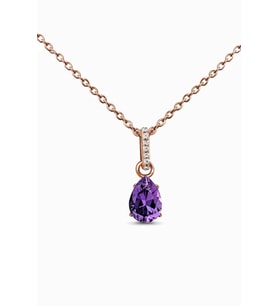 Mistik Topaz Taşlı 14 K Rose Altın Kaplama Kadın Kolye (Mor)