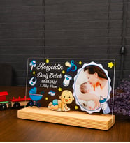 Yeni Doğan Hediyesi Çerçeve Resimlik, Fotoğraflı Doğum Günü Hediyesi Hoşgeldin Bebek (Yatay) (Mavi)
