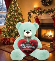 Christmas Temalı Kalp Yastık Hediyeli - Papyonlu Sevimli Peluş Şaşkın Ayı 80 cm - Sevgiliye Özel HEDİYE (Turkuaz) - Yılbaşı Özel
